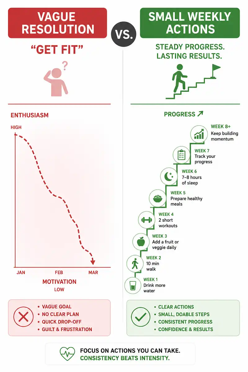 Comparison chart of failing resolutions versus consistent systems in goal setting strategies for 2026